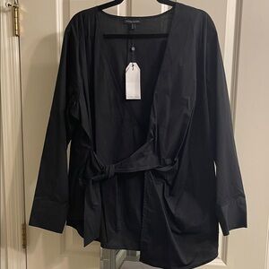 Universal Standard Black Blouse with Subtle Tie Detail